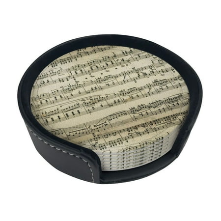 

Round Pu Leather Coaster Music Sheet Page Heat - Resistant Beverage Cup Mat-Fancy Decor For Kitchen Office Dining Room Table - Drink Protector 6-Slice