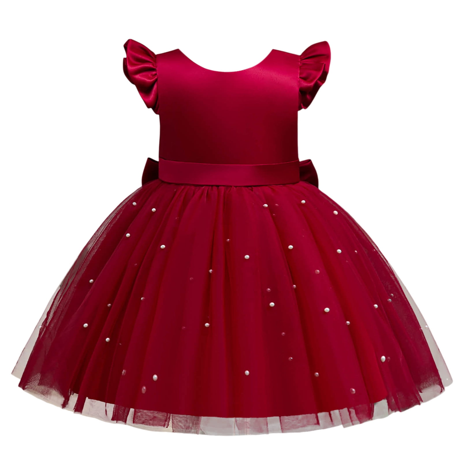 Robe Princesse En Tulle Pour Bébé Fille - Manches Bouffantes, Col Rond - Taille 3 à 8 Ans - Modèle à Pois Rouges