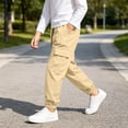 thumbnail image 6 of DJDLJWCJ Boys Jogger Cargo Pants Elastic Waist Lightweight Hiking Pants with Pocket Outdoor Long Trousers Beige Size 12, 6 of 8