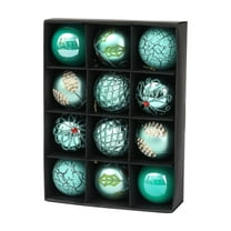 12 Pc Christmas Ball Bauble Glitter Red Wired Finish Ball Ornament Christmas Indoor Outdoor Hanging Decoration Holiday Party Wedding Halloween Thanksgiving Valentine's Day Decor