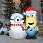 Gemmy Christmas Airblown Inflatable Kevin Building Snowman Scene Universal, 5 ft Tall, White
