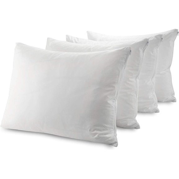 4pcs 20"×26" White Ultra-Soft Polyester Pillowcase Solid Colors Waterproof Zippered Pillowcase Allergy Bed Bug Protector Cover