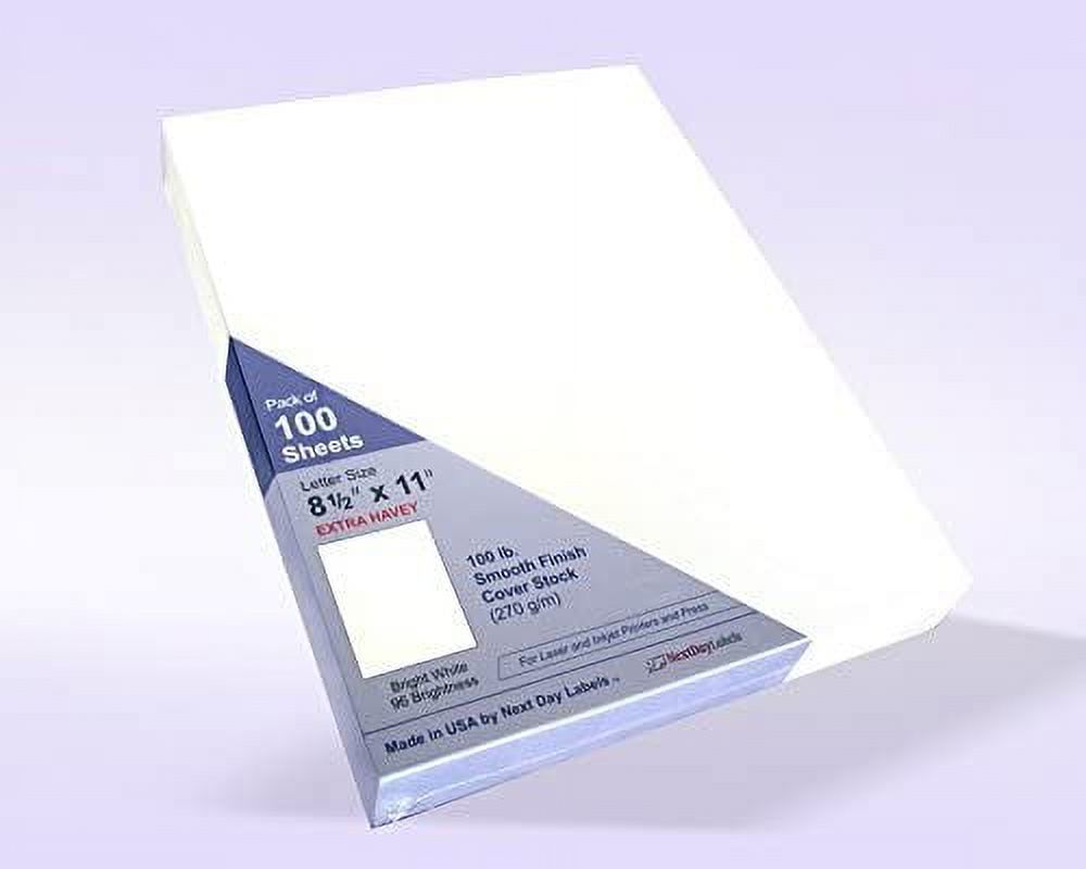 Heavy Digital Smooth White Cover Card Stock, 8-1/2 x 11 Letter Size 100 lb., 270 gsm 100 Pack