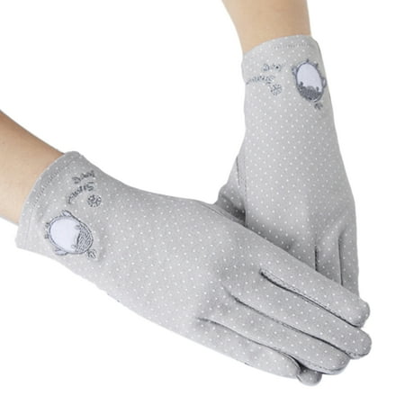 

Women Rabbit Ear Dotted Thin Cotton Anti UV Slip Touch Screen Driving Gloves