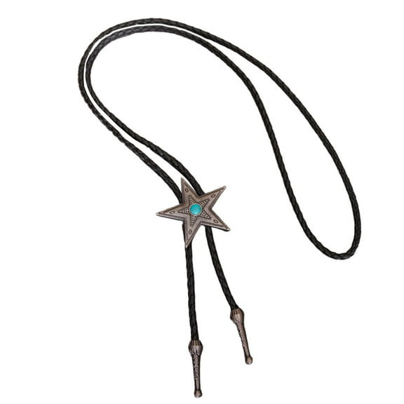 Aellinatey Elegant Cowboy Bolo Tie with Metal Star Turquoises Adjustable Leather Necktie