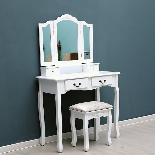 Vanity Desk Segmart Vanity Table With Mirror Vanity Set With Tri Folding Mirror Wood Dressing Table W Stool 7 Drawers Storage Bedroom Furniture For Girls Women Easy Assembly White S10401 Walmart Com Walmart Com