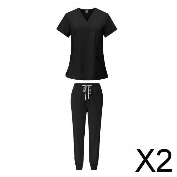 2x Conjunto De Uniforme Médico Femenino, Ropa De Trabajo De Enfermera Lavable A Máquina Para Salón De Belleza