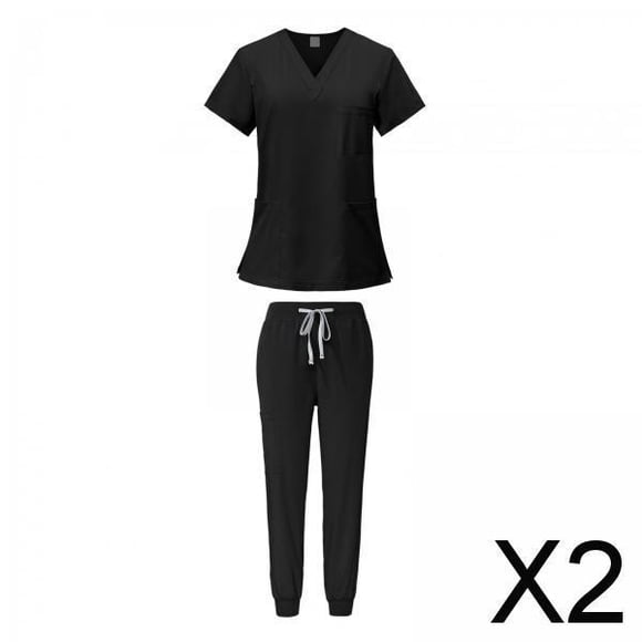 2x Conjunto De Uniforme Médico Femenino, Ropa De Trabajo De Enfermera Lavable A Máquina Para Salón De Belleza