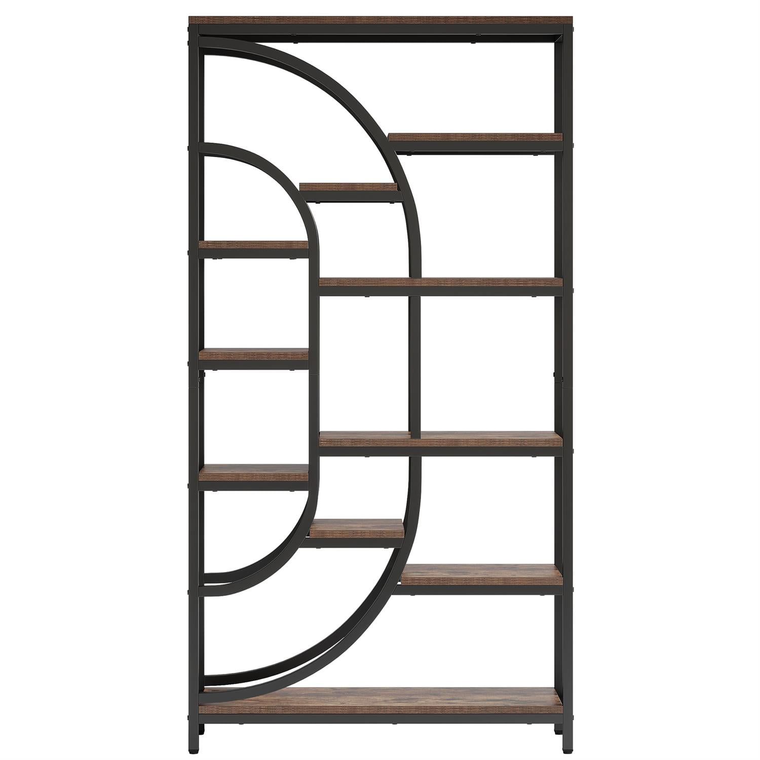 Demi Bonn 70" Industrial Metal & Wooden Bookcase, Stylish Display Shelf, Living Room Storage Rack, Modern Decorative Shelf for Home, Brown