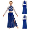 thumbnail image 3 of Doomiva Kids Girls Lyrical Dance Outfit  2 Piece Contemporary Dancewear Sparkly Crop Tops with Mesh Wide Leg Pants Blue 14, 3 of 7