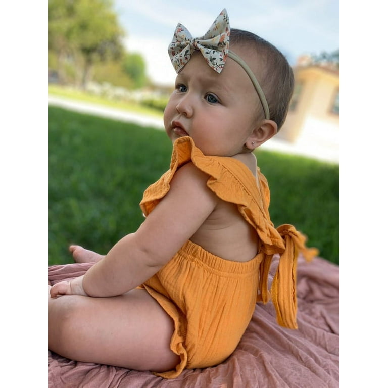 Laurenza s Baby Girls Mustard Summer Cotton Frill Romper 6 9M Walmart