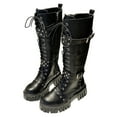 thumbnail image 3 of Rokment Gothic Chunky Knee High Combat Boots for Women Vintage Studded Buckles Platform Wide Calf Motorcycle Riding Tall Dress Boots Black Size 6.5, 3 of 5