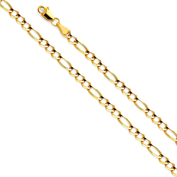 14k Yellow Gold Figaro 3 Plus 1 Links 3.9mm Open Bracelet 7.5 Inch Link Bracelet for Women