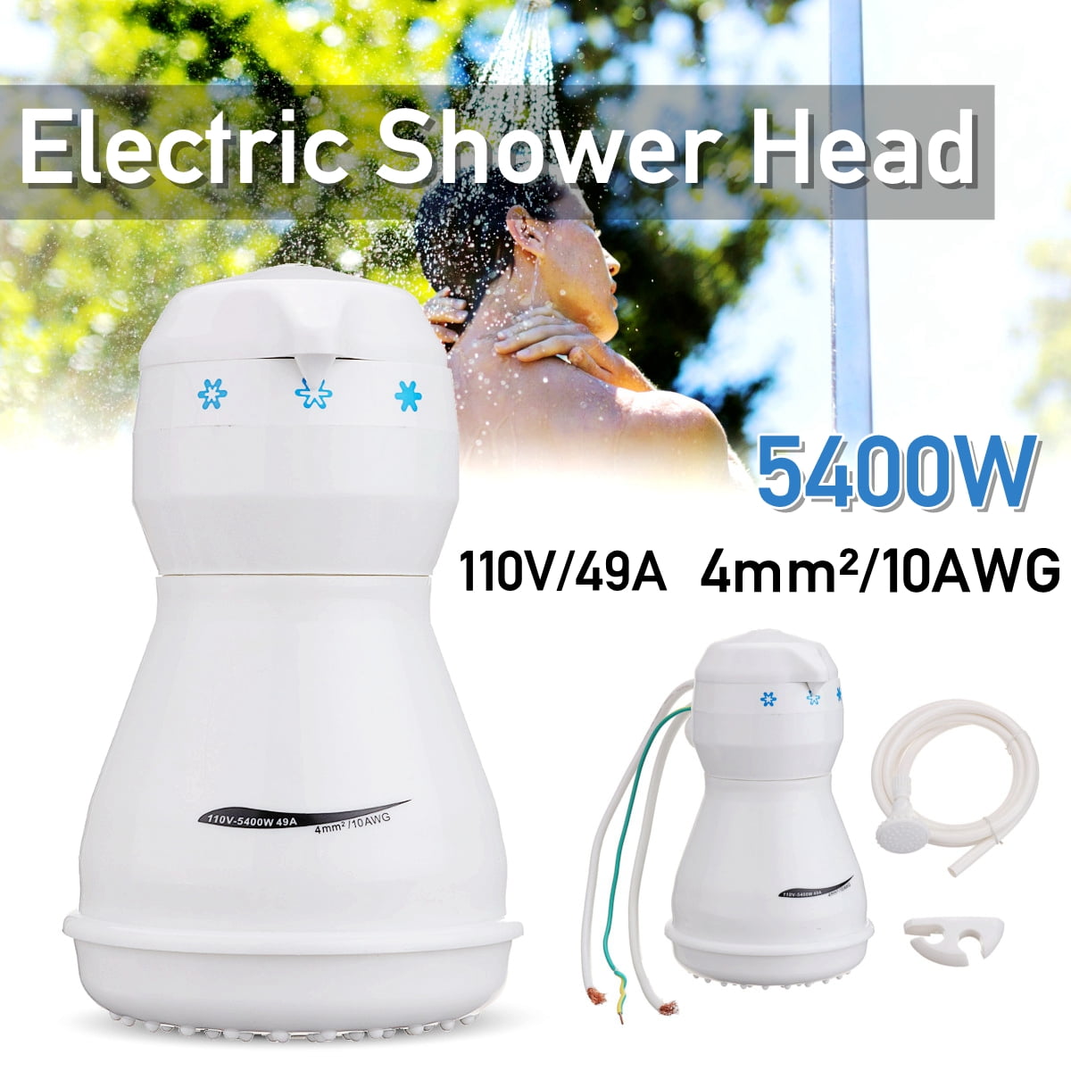 110V 5400W Electric Shower Head Heater Automatic Electric Instant Hot ...
