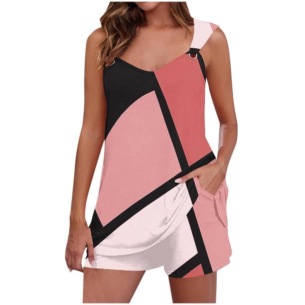 Camisola Tops para las Mujeres Cuello en V sin Mangas con Pantalones de Bolsillo, Pantalones de Mujer Casual para Primavera Verano