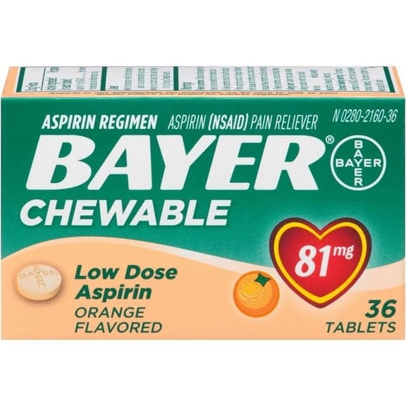 Bayer Chewable Low Dose Aspirin, 81 mg Tablets, Orange 36 ea