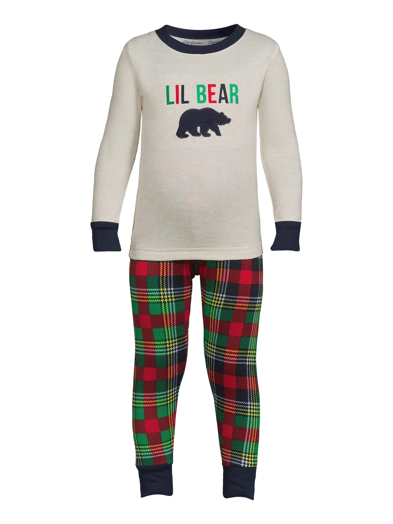 Dearfoams Toddler Unisex Plaid Bear Matching Family Pajamas Set, 2-Piece, Sizes 2T-5T