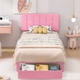 thumbnail image 3 of VECELO Upholstered Platform Bed Frame with Storage Drawers, Twin Size Bed Frame with Adjustable Headboard, No Box Spring Needed, Pink, 3 of 7