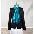 thumbnail image 3 of Wrapables Silk Like Satin Polyester Large Scarf Wrap, Almond Blossoms Teal, 3 of 6