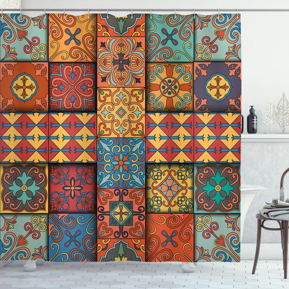 Ambesonne Talavera Shower Curtain, Azulejo Tile Squares Art, 69"Wx70"L, Multicolor