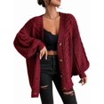 thumbnail image 3 of Women'S 2025 Autumn and Winter Oversized Cardigan Sweater Soft Knit Cardigan Front Button Coat Crimson Red XL, 3 of 6