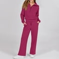 thumbnail image 6 of Womens Sweat Suits 2 Piece Set Casual Lapel Half Zip Sweatshirts and Wide Leg Pants Tracksuit Sets Fall Outfits Hot Pink L, 6 of 6