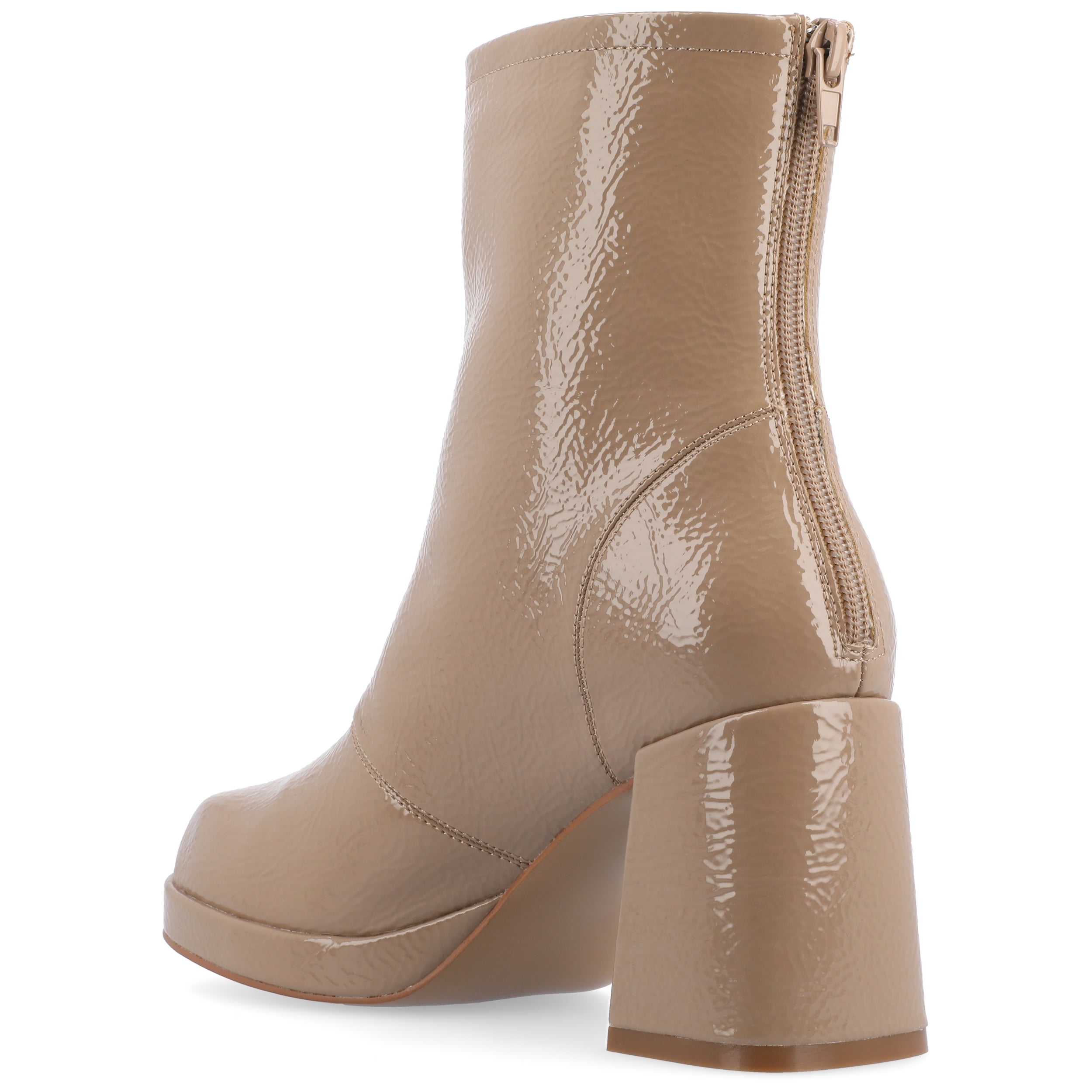 Journee Womens Aylani Crinkle Patent Vegan Leather Platform Booties