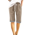 thumbnail image 5 of Cutuoiiu Casual Womens Bermuda Shorts Cotton Linen-Like Drawstring Closure with Striped Trim and Pockets for Summer Gift, 5 of 7