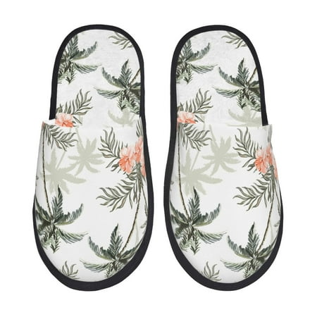Balery Vintage Palm Trees Slient Indoor Furry Fleece Comfort House Shoes Soft Non-Slip Home Shoes Cotton slippers House Slippers-- Medium