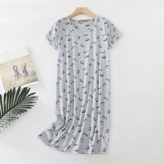 ZhangNan Plus Size Cute Home Clothes Knitted Cotton Sweet Short Sleeved Round Neck Pajamas Nightgown Knitting Cotton Fabric 2PC, One Size, Size M-XL