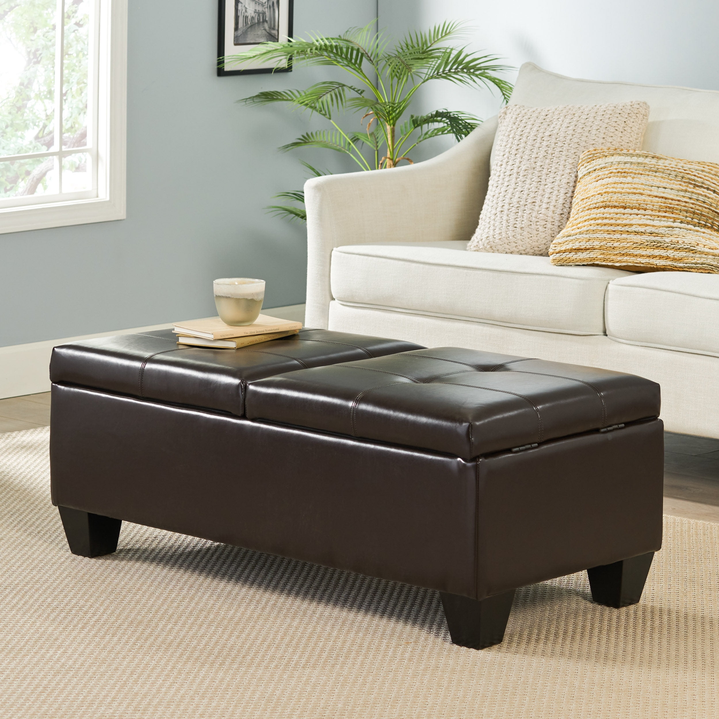 Noble House Logan Chocolate Brown Bonded Leather Storage Ottoman