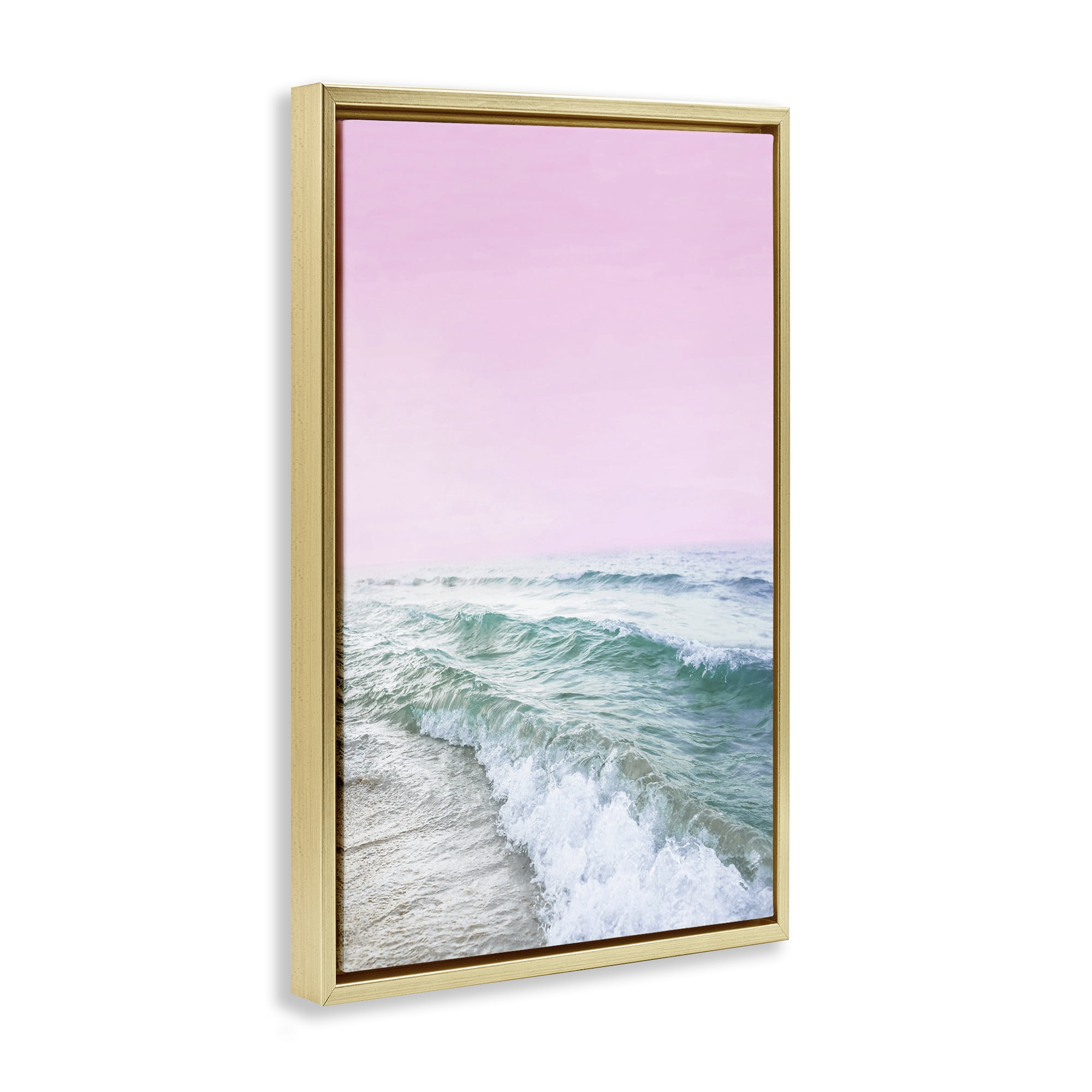 Stupell Industries Pink Winter Sea Coastal Photography Gold Floater Framed Canvas Art Print Wall Art, 17 x 25