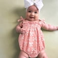 thumbnail image 6 of ZEHJUHAN Baby Girl's Sleeveless Ruffle Print Bow Strap Romper, Lace Trim Jumpsuit with Snap Closure Pink bow 2，6-9M, 6 of 7