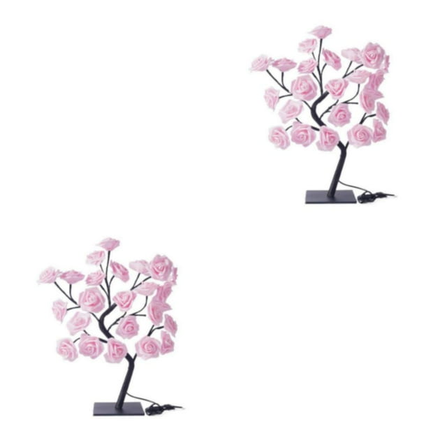 Decodeary Color Changing Lighted Rose Tree Lamp Unique Gift For Any Occasion Wide pink black rod 2Set