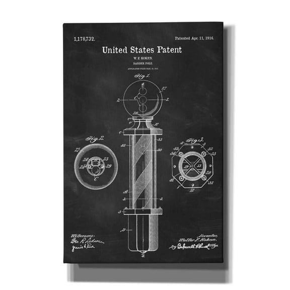 Epic Graffiti 'Barber Pole Blueprint Patent Chalkboard' Canvas Wall Art, 12"x18"