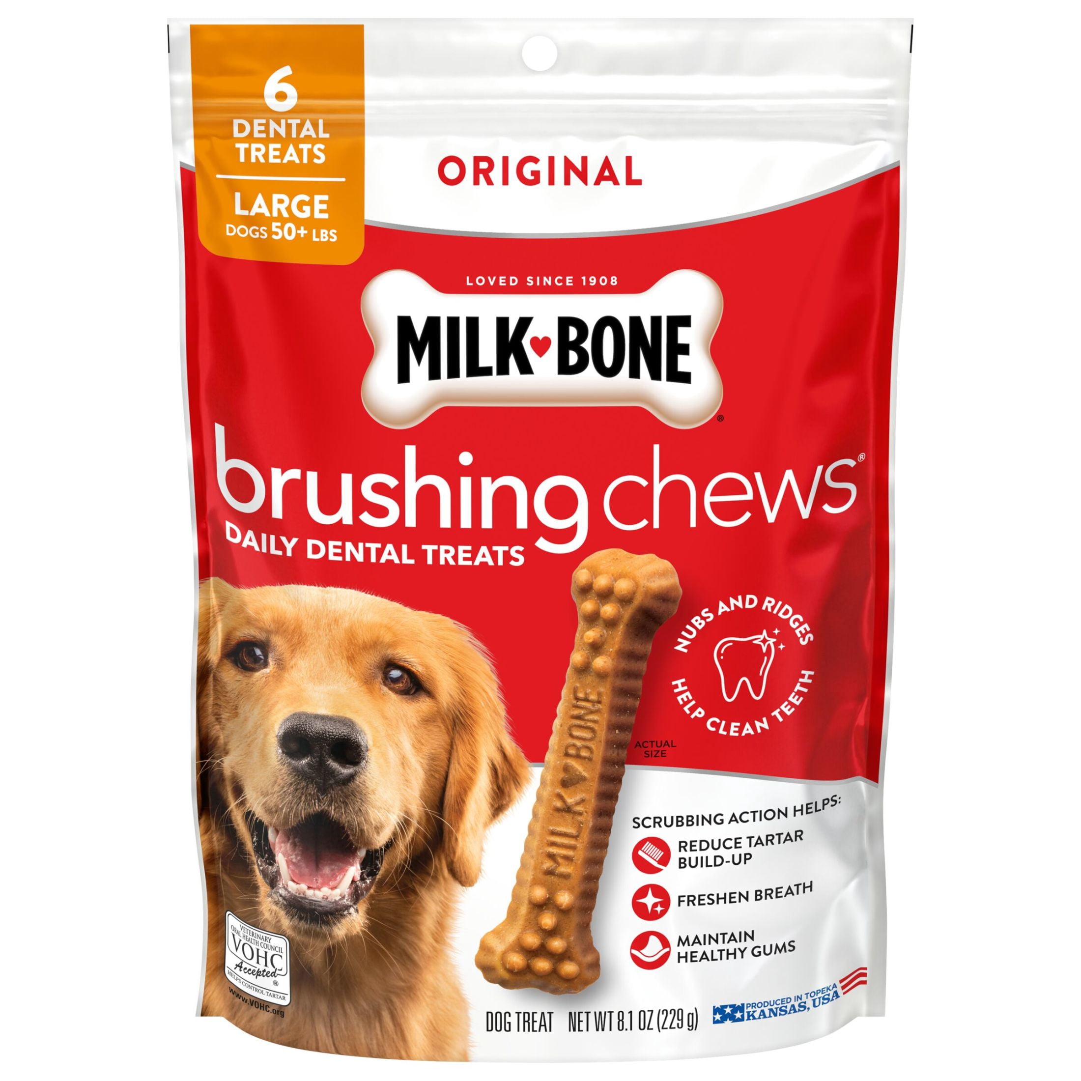 (2 pack) Milk Bone Brushing Chews Original Chicken Flavor Daily Dental Dog Treats, Large, 8.1 Ounce Bag