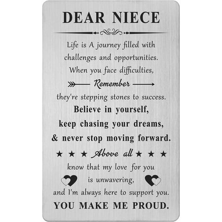 Inspirational Gifts for Niece – Engraved Metal Niece Card – Nieces Birthday Graduation Card Gift from Aunt Uncle