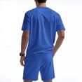 thumbnail image 4 of Stamzod Plus Size Sweatsuits for Men 2 Piece Solid Color Crew Neck Short Sleeve Tshirt and Shorts Loungewear Casual Summer Short Sets for Men with Pocket Blue B XXXL, 4 of 9