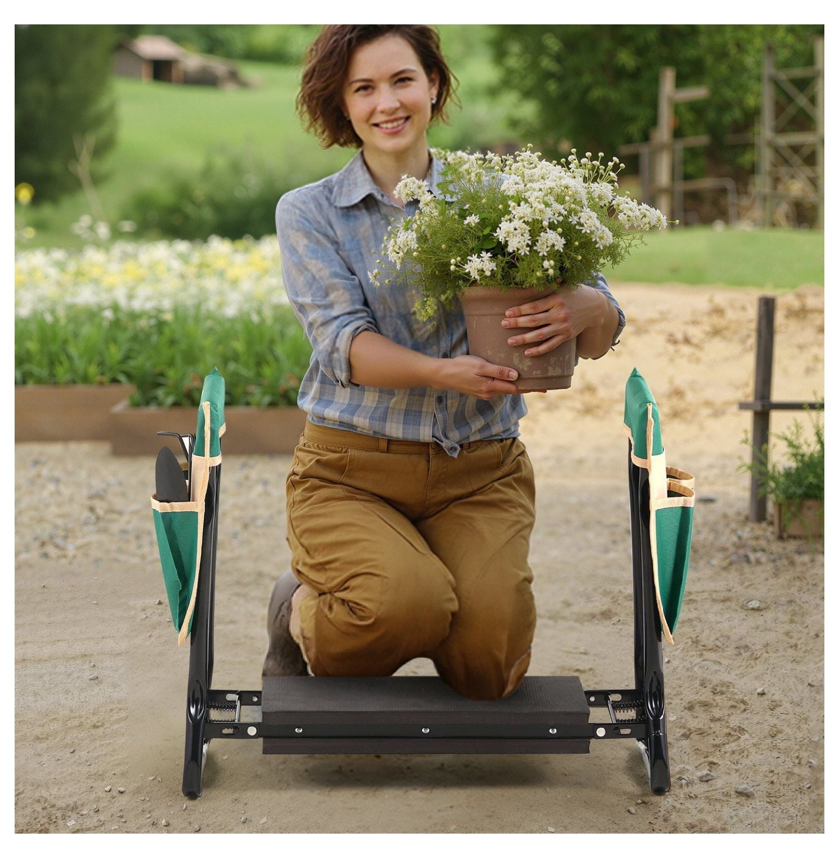 Garden Kneeler and Seat, 330lbs Capacity - Folding Garden Stool with EVA Pad & Tool Bags - Heavy Duty Garden Bench for Weeding, Planting, & Outdoor Use