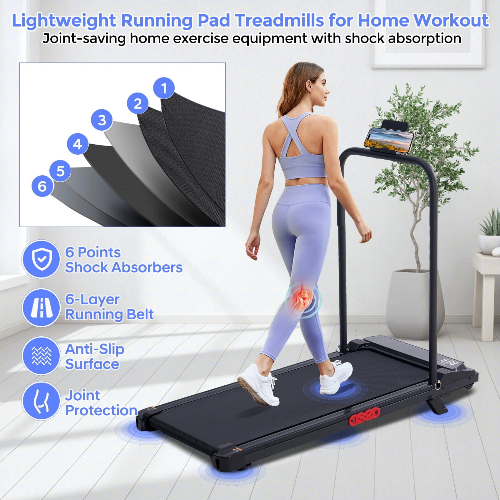 HevGlrm Walking Pad Treadmills with Incline and Handles, Portable Under Desk Treadmills for Home Office, Compact Electric Treadmill with Handle Bar,3.0HP, 350lbs