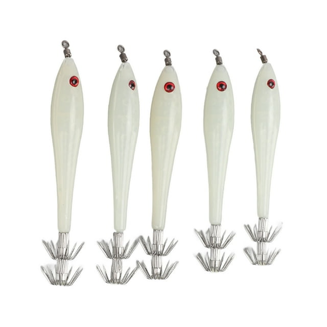 Cebo de Pesca Duro de Calamar de Simulación de 5 Piezas Señuelo de Pesca de Calamar Artificial con Doble Gancho para Equipo de Pesca Al Aire Libre ANGGREK Otros