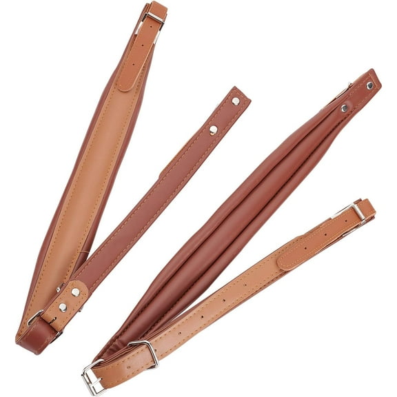 PU Leather Accordion Shoulder Harness Straps with Alloy Adjustable Buckles Camel 44x25x13mm