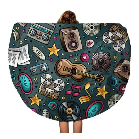 A Perfect Circle Symbol KDAGR 60 inch Round Beach Towel Blanket Cartoon Musical Instruments Lots of Music Symbols and Perfect Travel Circle Circular Towels Mat Tapestry Beach Throw ()