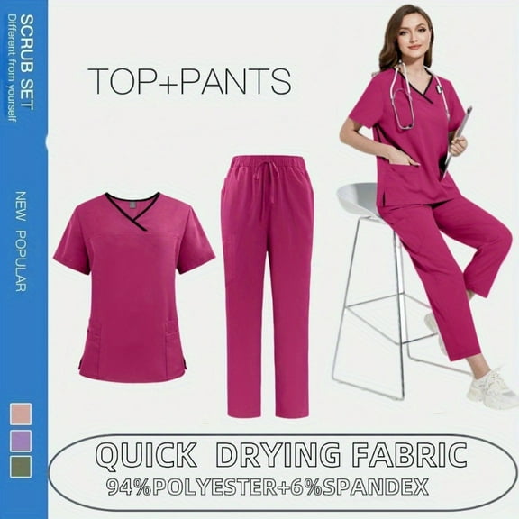 Comfortable & Durable Short Sleeve Top & Pants Set - Easy Care Scrubs for Active Professionals - Multiple Colors