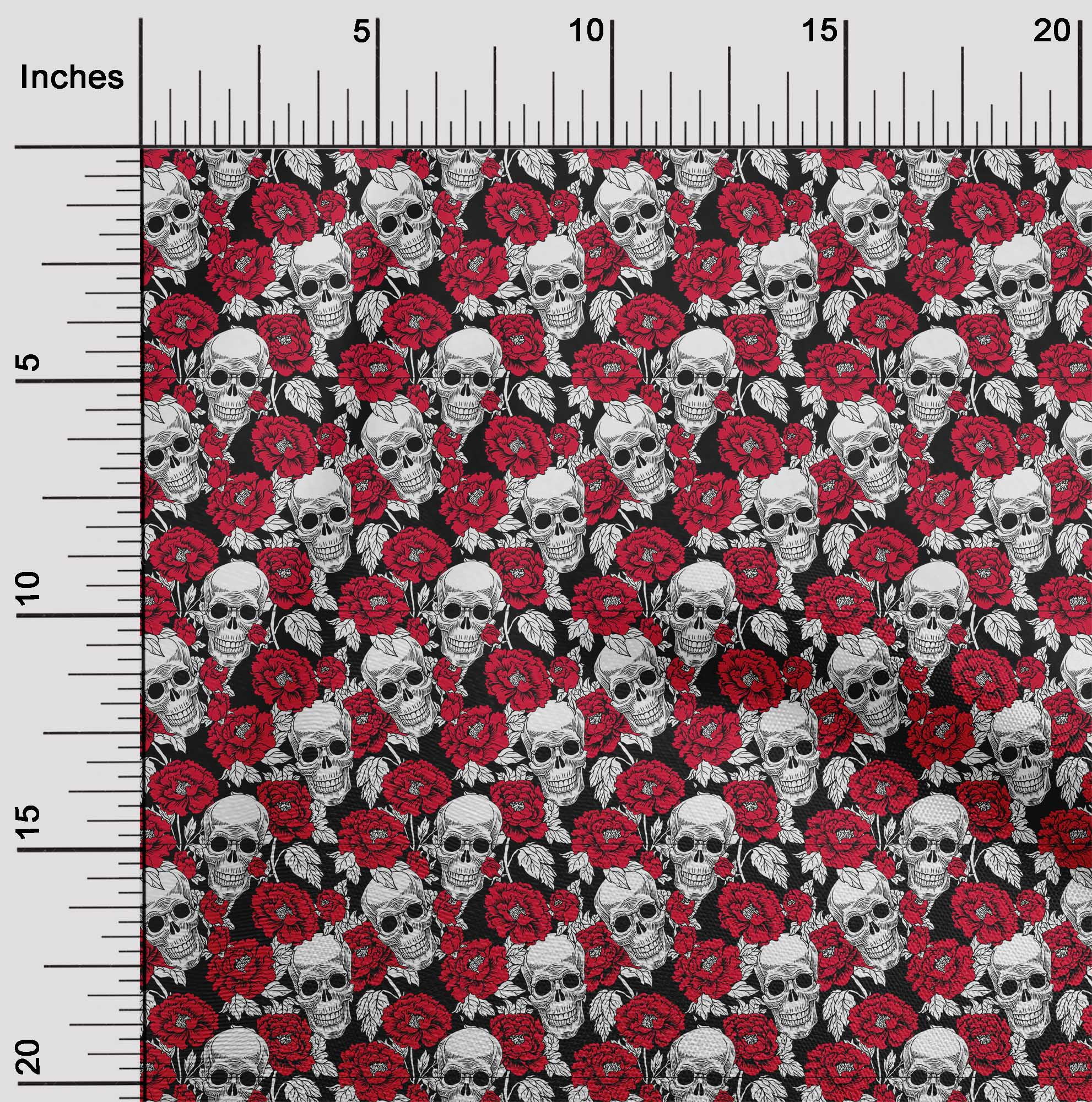 oneOone Cotton Cambric Red Fabric Floral & Skull Quilting Supplies