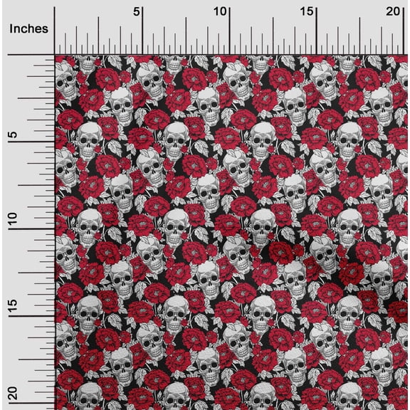 oneOone Cotton Jersey Red Fabric Floral & Skull Dress Material Fabric Print Fabric By The Yard 58 Inch Wide