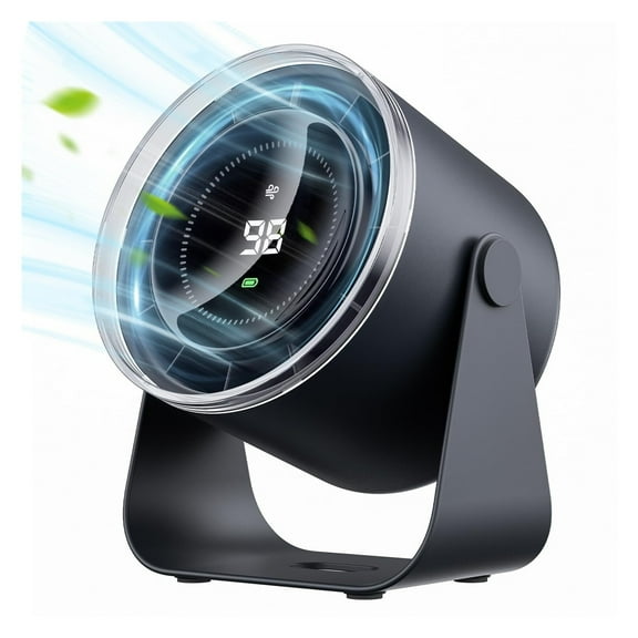 Desk Fan with Battery Operated, Quiet Digital Display Portable Fan for Office, Bedroom, Kitchen, Home, Outdoor, 100 Speeds 115° Tilt Small Travel Camping Table Fan,Bluish Black