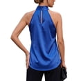 thumbnail image 3 of Deago Women's Elegant Twist Front Halter Sleeveless Satin Tank Tops Keyhole Back Summer Blouses Shirt, 3 of 9