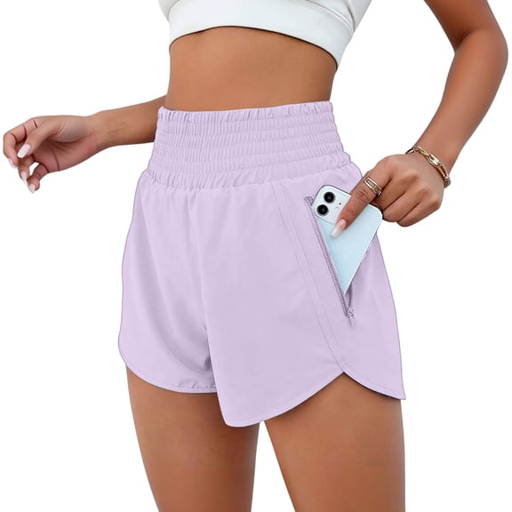 Women's Athletic Shorts High Waisted Running Short Pocket 2.5" Sporty Shorts Gym Workout Shorts Purple L