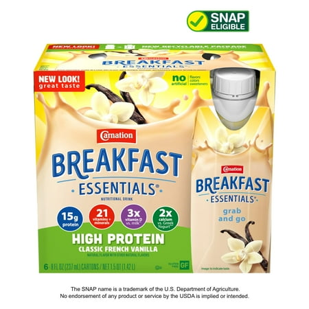 Carnation Breakfast Essentials High Protein Nutritional Drink Shakes, Classic French Vanilla Breakfast Shake, 8 fl oz, 6 Pack